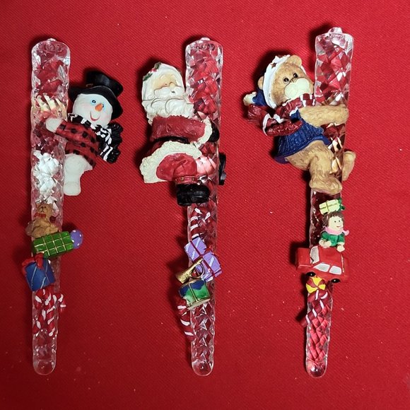VTG Snowman Santa Bear Climbing Icicle Glass Christmas Ornament set of 3 - Picture 8 of 13